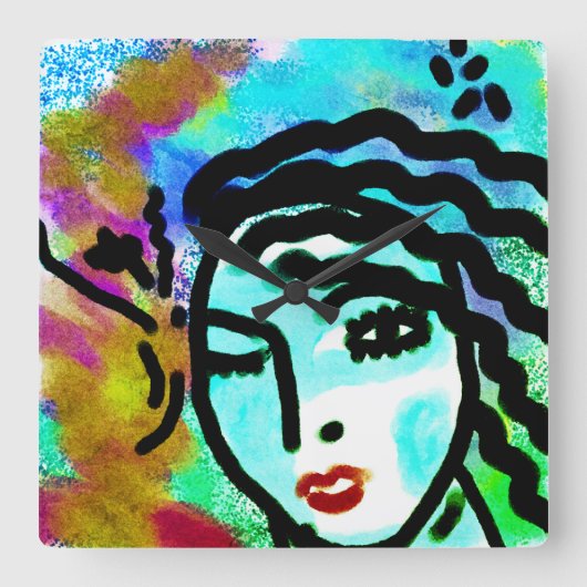 Äh Huh Original Abstrakte Kunst Quadratische Wanduhr (Vorderseite)