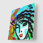 Äh Huh Original Abstrakte Kunst Quadratische Wanduhr (Winkel)