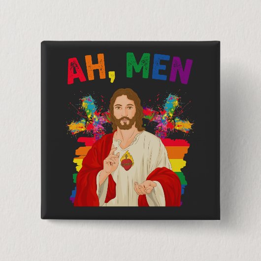 Ah Männer Funny LGBT Gay Pride Jesus Christlich Button (Vorderseite)