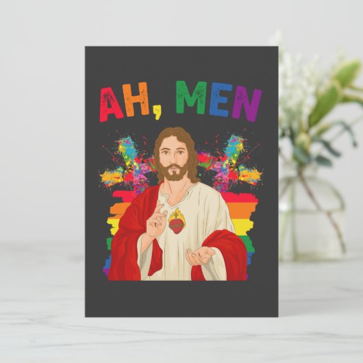 Ah Männer Funny LGBT Gay Pride Jesus Christlich Einladung (Stehend Vorderseite)