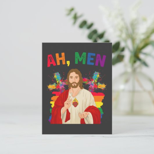 Ah Männer Funny LGBT Gay Pride Jesus Christlich Postkarte (Stehend Vorderseite)