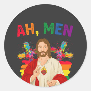Ah Männer Funny LGBT Gay Pride Jesus Christlich Runder Aufkleber