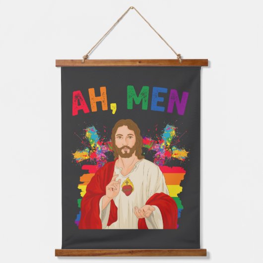 Ah Männer Funny LGBT Gay Pride Jesus Christlich Wandteppich Mit Holzrahmen (Vorderseite)