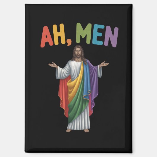 Ah Männer Funny LGBT Gay Pride Jesus Rainbow Flag Magnet (Vorderseite)