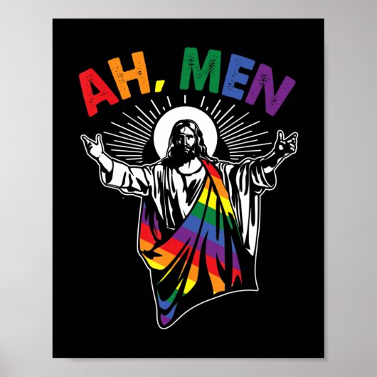 Ah Männer Funny LGBT Gay Pride Jesus Rainbow Flag Poster (Vorne)