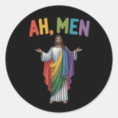 Ah Männer Funny LGBT Gay Pride Jesus Rainbow Flag Runder Aufkleber (Vorderseite)