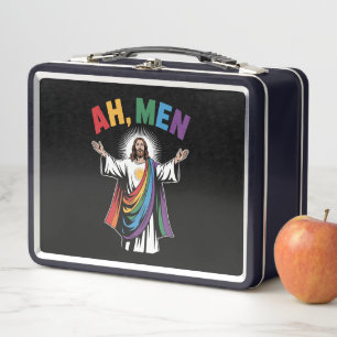 Ah Männer Lustig Jesus LGBTQ Gay Pride Regenbogen Metall Brotdose