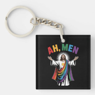 Ah Männer Lustig Jesus LGBTQ Gay Pride Regenbogen Schlüsselanhänger
