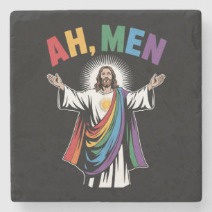 Ah Männer Lustig Jesus LGBTQ Gay Pride Regenbogen Steinuntersetzer