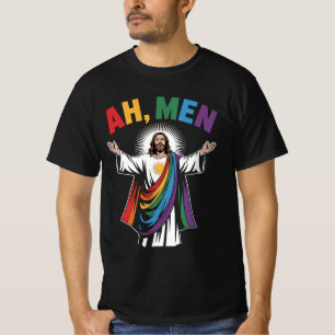 Ah Männer Lustig Jesus LGBTQ Gay Pride Regenbogen T-Shirt