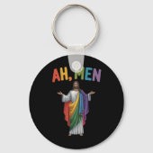 Ah Männer lustige LGBT Gay Pride Jesus Regenbogenf Schlüsselanhänger (Vorderseite)