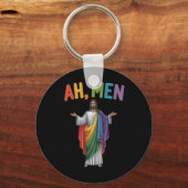 Ah Männer lustige LGBT Gay Pride Jesus Regenbogenf Schlüsselanhänger (Vorderseite)