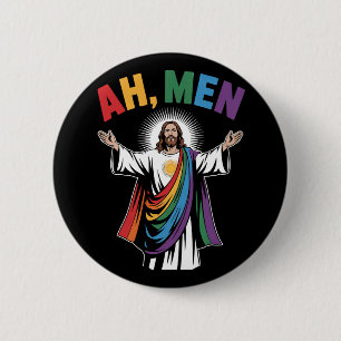 Ah Männer lustiger Jesus LGBTQ Gay Pride Regenboge Button