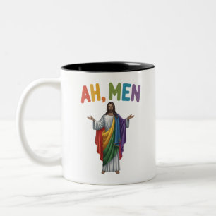 Ah Männer Lustiger LGBT Gay Pride Jesus Regenbogen Zweifarbige Tasse