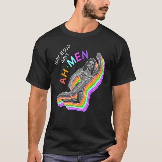 Ah Männer Rainbow Gay Jesus Christliche LGBt-Flagg T-Shirt (Vorderseite)