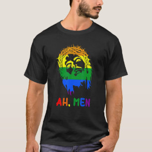 Ah Männer Rainbow LGBTQ Pride Flag Gay Jesus Chris T-Shirt