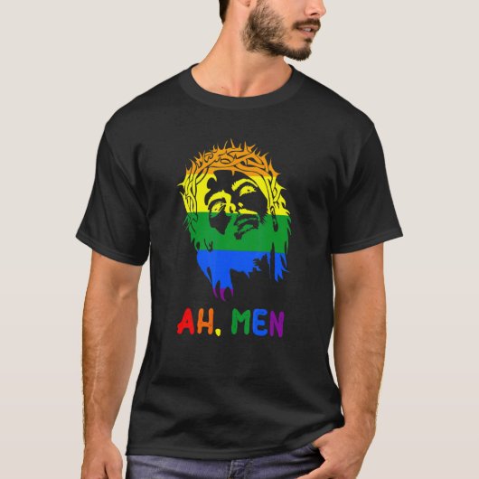 Ah Männer Rainbow LGBTQ Pride Flag Gay Jesus Chris T-Shirt (Vorderseite)