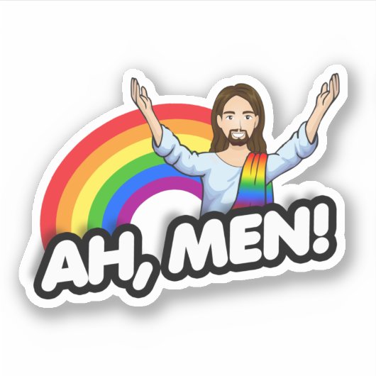 Ah Männer - Regenbogen Jesus Aufkleber (Vorderseite)