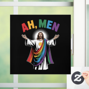 Ah Men Funny Jesus LGBTQ Gay Pride Rainbow Fensteraufkleber