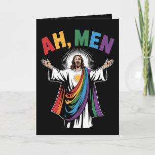 Ah Men Funny Jesus LGBTQ Gay Pride Rainbow Karte