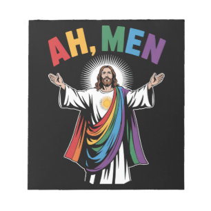 Ah Men Funny Jesus LGBTQ Gay Pride Rainbow Notizblock