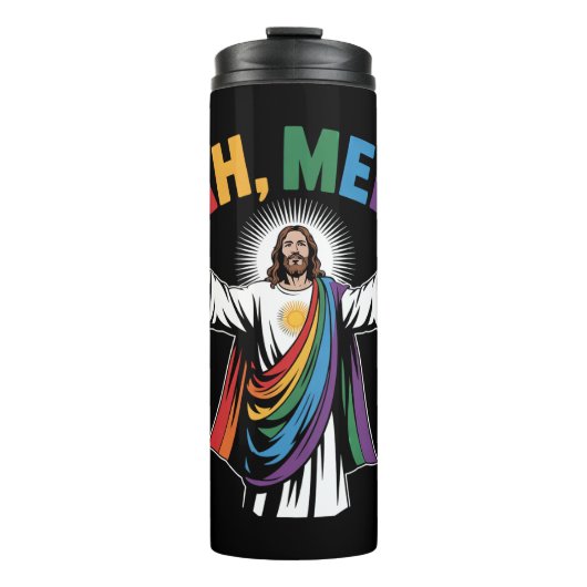 Ah Men Funny Jesus LGBTQ Gay Pride Rainbow Thermosbecher (Vorderseite)