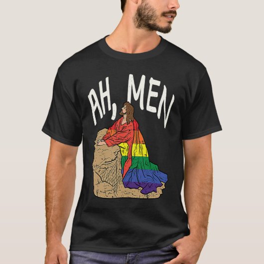 Ah Men Funny LGBT Gay Pride Jesus Prayer Rainbow F T-Shirt (Vorderseite)
