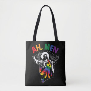 Ah Men Funny LGBT Gay Pride Jesus Rainbow Flag Chr Tasche