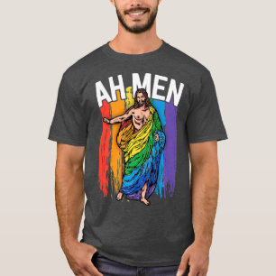 Ah Men Gay Jesus Funny LGBQ's Geschenke Rainbow T-Shirt