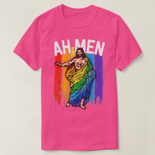 Ah Men Gay Jesus Funny LGBQ's Geschenke Rainbow T-Shirt (Design vorne)