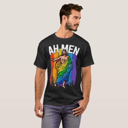 Ah Men Gay Jesus Funny LGBTQ s Gifts Rainbow T-Shirt (Vorne ganz)