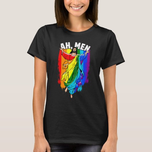 Ah Men Gay Jesus LGBTQ Pride Rainbow T-Shirt (Vorderseite)