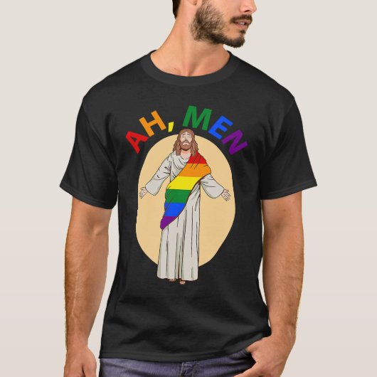 Ah Men Gay Pride Jesus Rainbow  LGBT Flag Christia T-Shirt (Vorderseite)