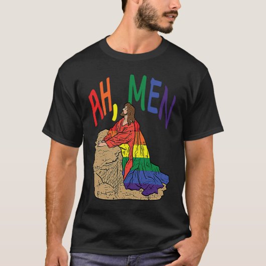 Ah Men LGBT Gay Pride Jesus Prayer Rainbow Flag T-Shirt (Vorderseite)