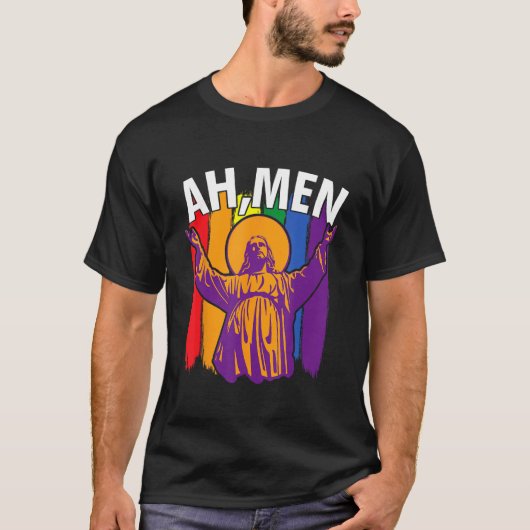 Ah Men  LGBT Gay Pride Jesus Rainbow Flag Christia T-Shirt (Vorderseite)
