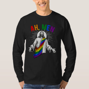 Ah Men Lgbt Gay Pride Jesus Rainbow Flag Christia T-Shirt