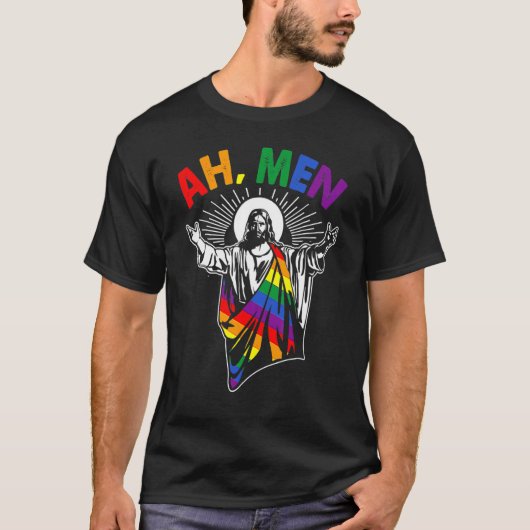Ah Men Lgbt Gay Pride Jesus Rainbow Flag Christia T-Shirt (Vorderseite)