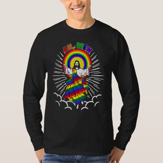 Ah Men Lgbt Gay Pride Jesus Rainbow Peace Flag T-Shirt (Vorderseite)