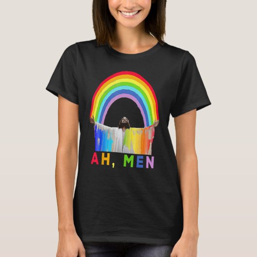 Ah Men Rainbow Gay Jesus Christian Gay Rights Gay T-Shirt (Vorderseite)