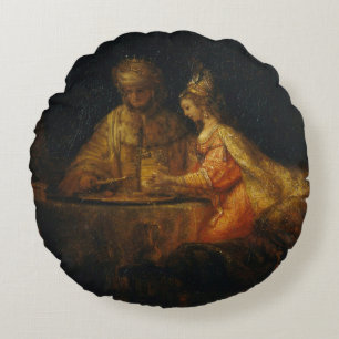 Ahasuerus Haman Esther Rembrandt Biblical Barock Rundes Kissen