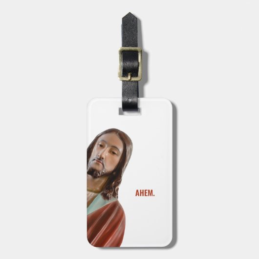 Ahem Funny Jesus auf weißem Hintergrund Gepäckanhänger (Vorderseite vertikal)