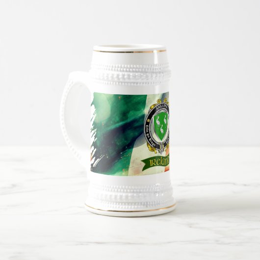 Aherne Personalisiertes irisches Abzeichen mit iri Bierglas (Vorderseite Links)