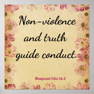 Ahimsa Beige Pink Gita Verhalten Wahrheit Blumenpr Poster