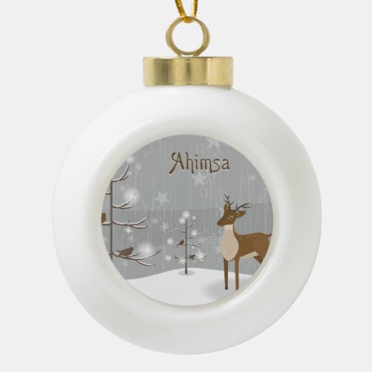 Ahimsa Reindeer Holiday Keramik Kugel-Ornament (Vorderseite)