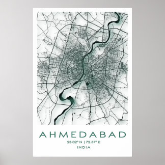 Ahmedabad Map Poster | Gujarat | Indien