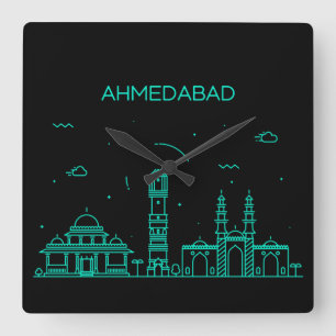 Ahmedabad skyline quadratische wanduhr