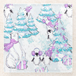 ÄHNLICHE BÄREN UND PENGUINEN MIT BÄUMEN UND VORLIE GLASUNTERSETZER