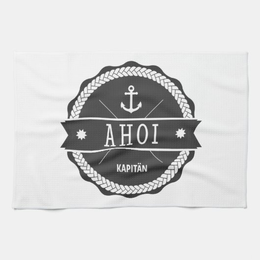 Ahoi Kapitän Badge mit Anker Handtuch (Horizontal)