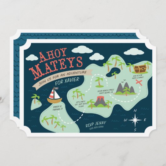 Ahoi laden Mateys Abenteuer ein Einladung (Vorne/Hinten)