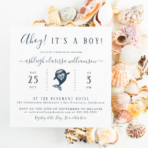 Ahoi! Nautische Baby Shower Einladung Wal Quadrat